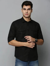 Men Black Solid Casual Shirt-DARIANPURELINEN-3295-Black